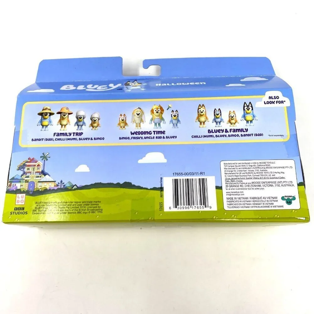 Bluey Costume Party Figures 4pk Articulated Plastic Mini Figurines Halloween